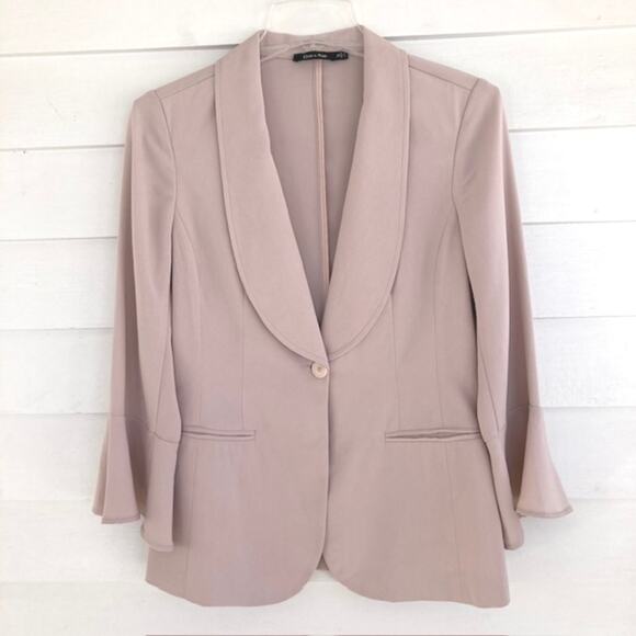 Anthropologie Doe & Rae NEW  Ruffled 3/4 Sleeve Single Button Fitted Blazer S - Picture 1 of 5